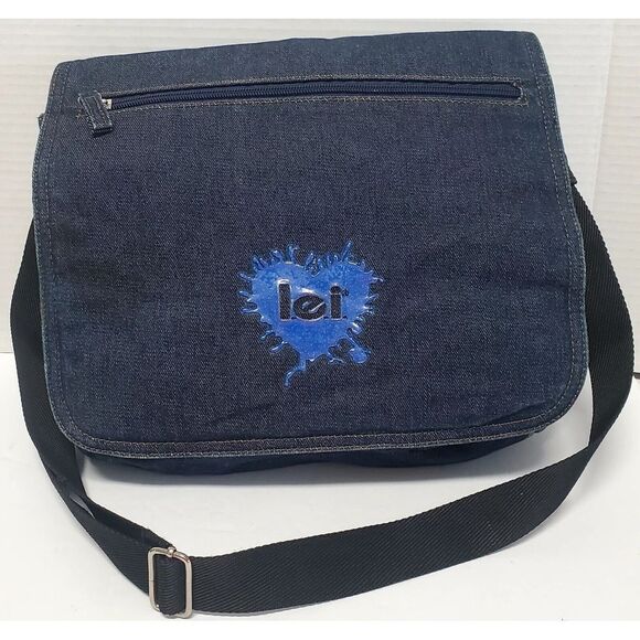lei Handbags - VTG LEI Denim Handbag Y2K Retro Tote Messenger Bag Flap Fold Over w/ ID Card!